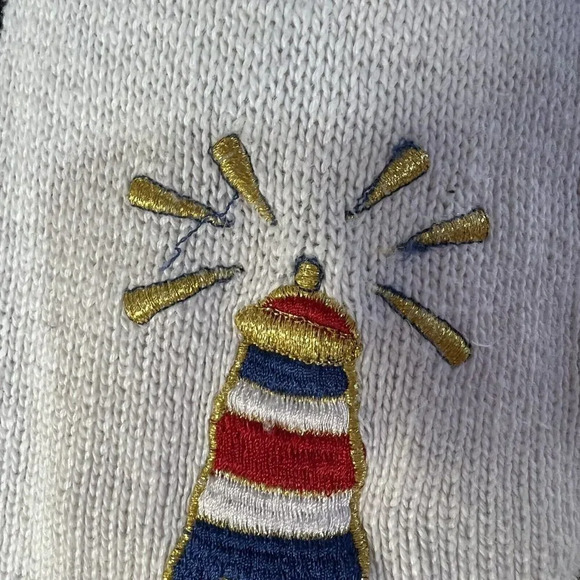 Jenny Nautical Metallic Embroidered Vintage Sweater Small Crochet Patchwork Knit - Picture 9 of 11